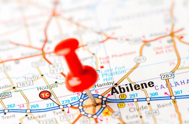 Map pin marking Abilene TX service area for Tesco Equipment & Supply Co